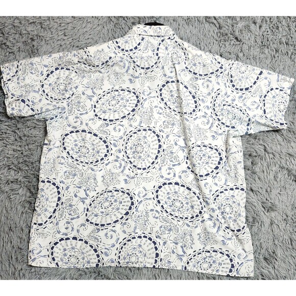Vintage Haband Hawaiian Shirt Mens Size XL XLarge Floral Print White Blue Pocket - Picture 2 of 11